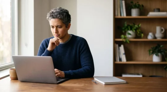 Professionnel indépendant suivant une formation en ligne pour développer son activité