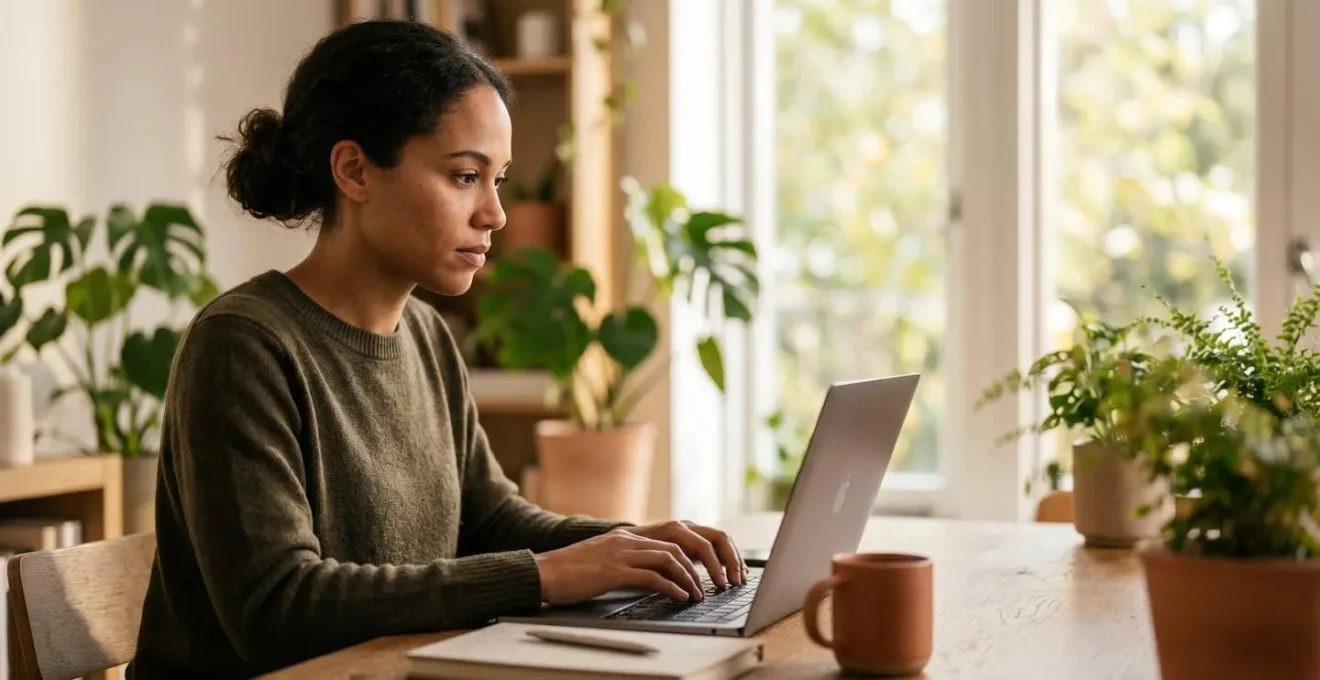 Personne concentrée travaillant sur ordinateur portable dans un environnement créatif moderne