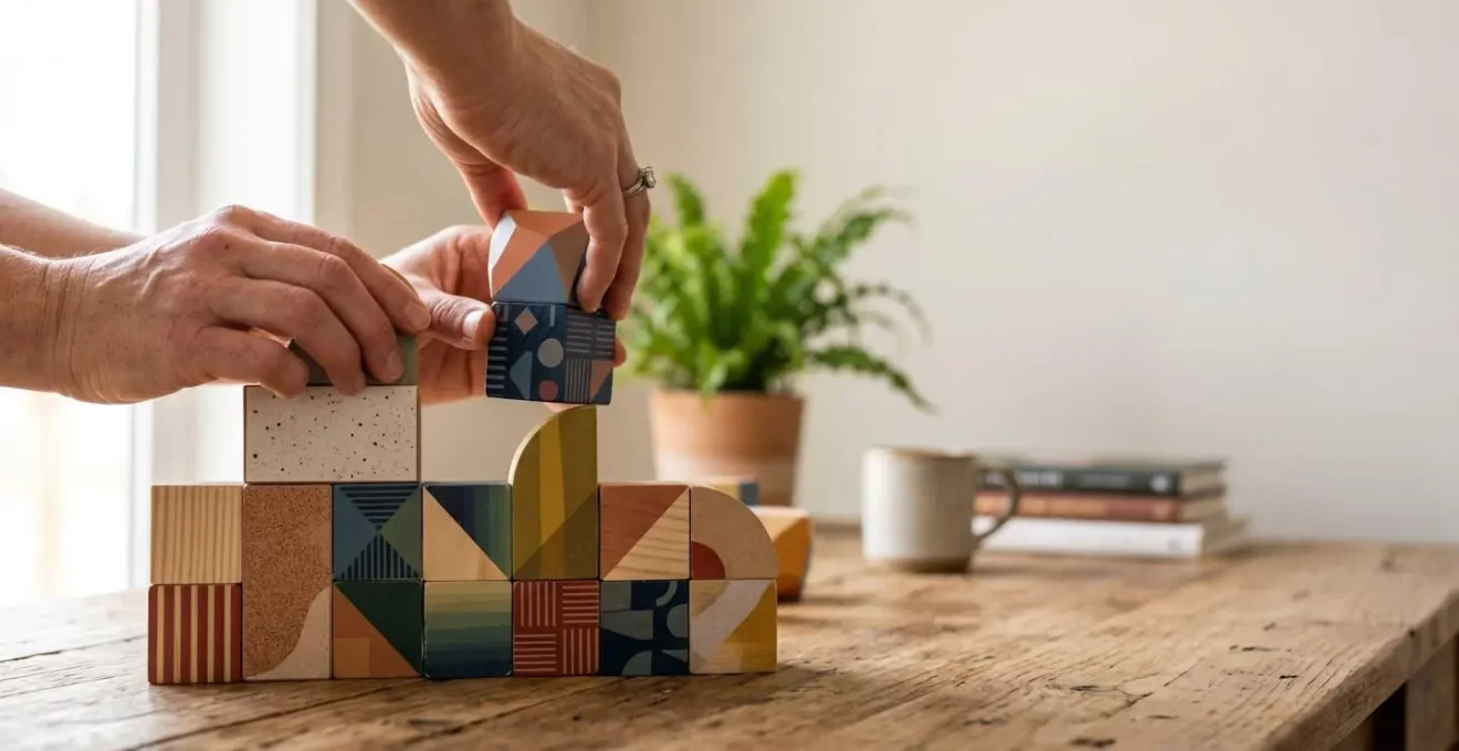 Professionnel construisant son parcours de formation personnalisé avec des blocs modulaires