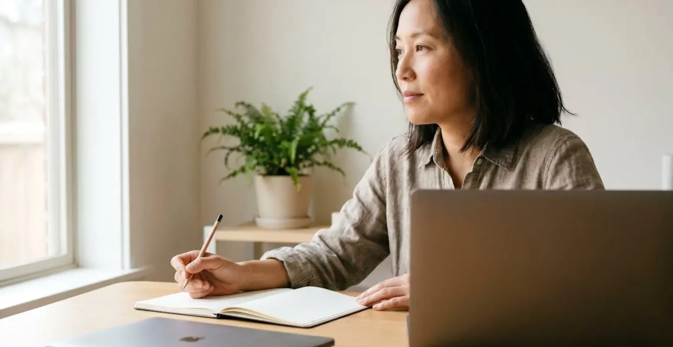 Personne en formation à distance étudiant la psychologie dans un environnement calme et lumineux