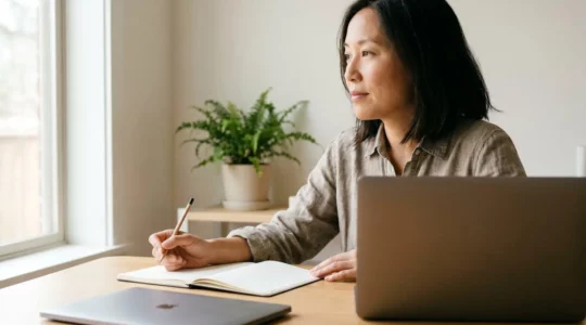Personne en formation à distance étudiant la psychologie dans un environnement calme et lumineux