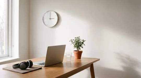 Personne organisant méthodiquement ses sessions de formation à distance dans un environnement de travail professionnel